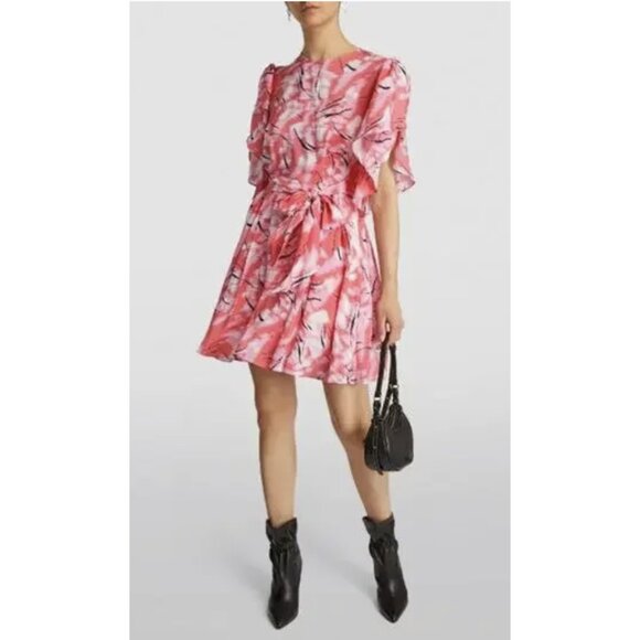 Claudie Pierlot Dresses & Skirts - CLAUDIE PIERLOT Rabanel 100% Silk Crepe De Chine Abstract Print Ruffle Dress NWT